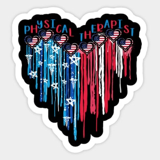 Physical Therapist American Flag Melting Heart 4th Of July Sticker